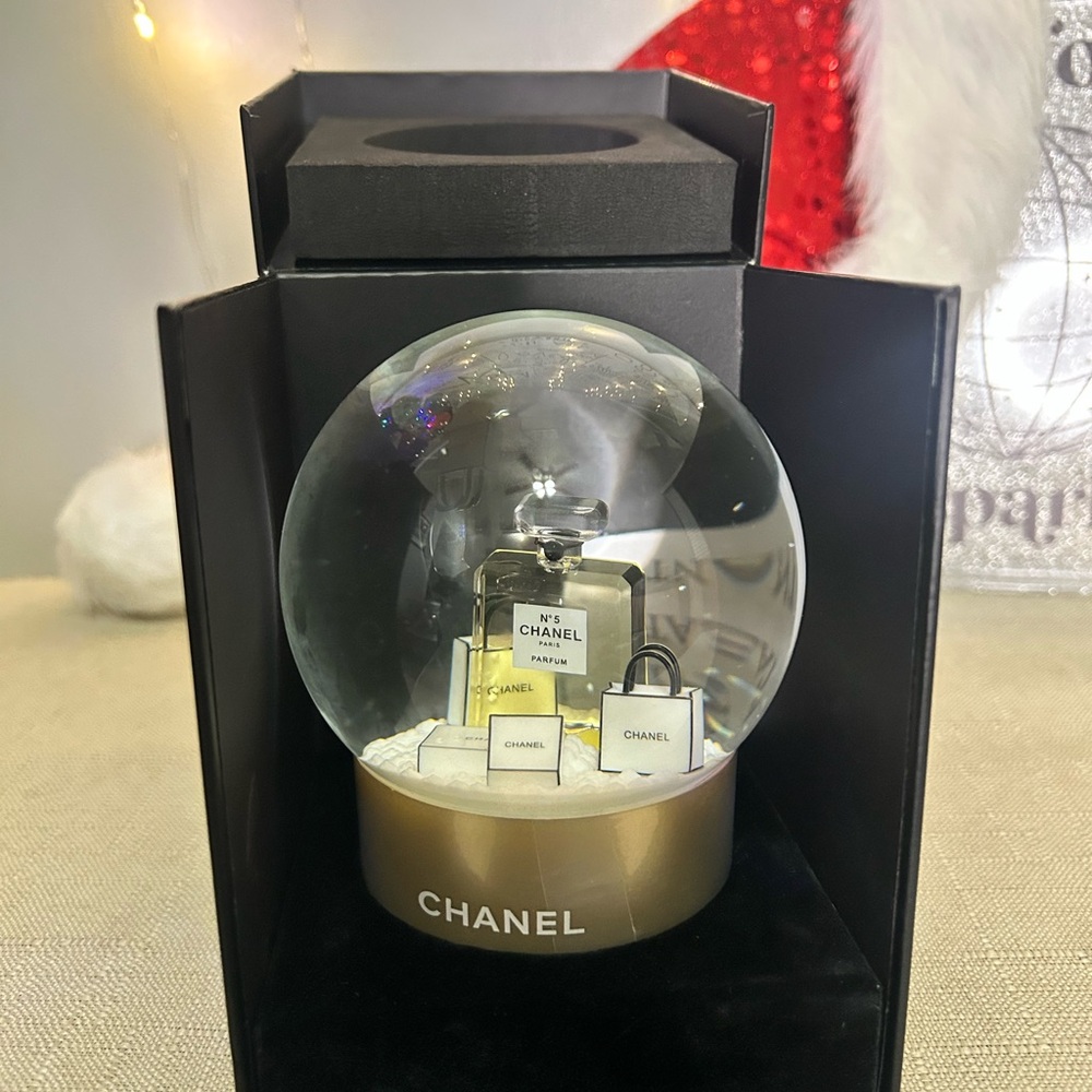 CHANEL Gold and Black Perfume Snow Globe
